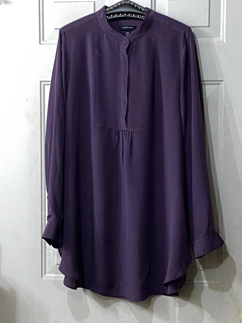 NEW Lands'End 100% Silk Sz 20W Women's Shirt Tunic Long Sleeve Plum